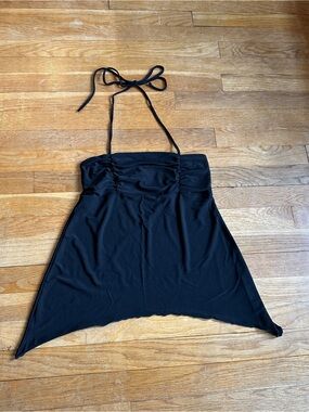 Y2K Black Halter Handkerchief Hem Top